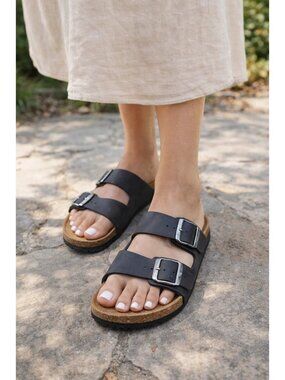 Birkenstock Arizona Black Leather Sandals W9.5 M7.5 EU 41 Buckles & Soft Footbed